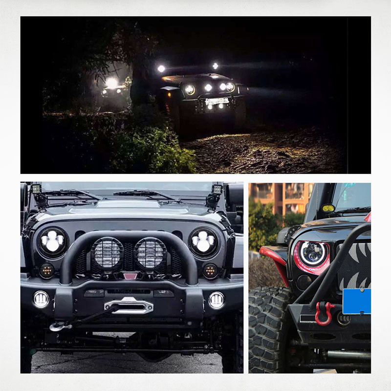 Lampu Depan LED 7 &quot;60W Sepeda Motor Harley Wrangler lampu 4 led