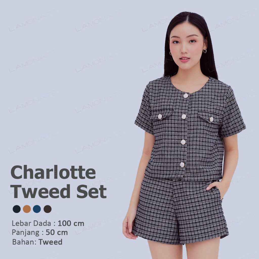 Charlotte Tweed Set K-1474 / Tweed Top / Setelan Celana Pendek / Setelan Atasan Kancing
