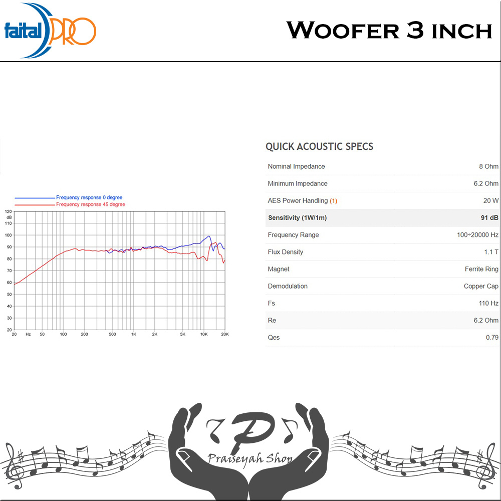 Faital Woofer Speaker Komponen 3 inch 3FE25 8 ohm Ferrite