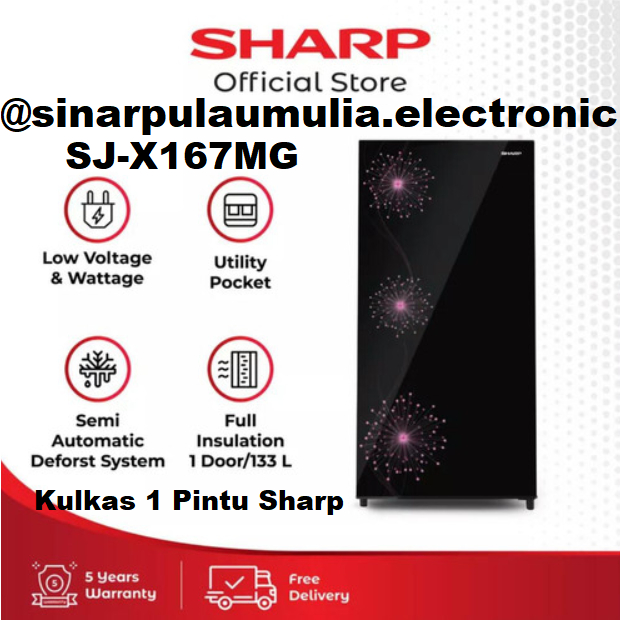 Sharp Kulkas 1 Pintu 133 Liter [Low Voltage] - SJ-X167MG-DP/DB / SJ X167 MG / SJX167MG / SJ X 167MG 