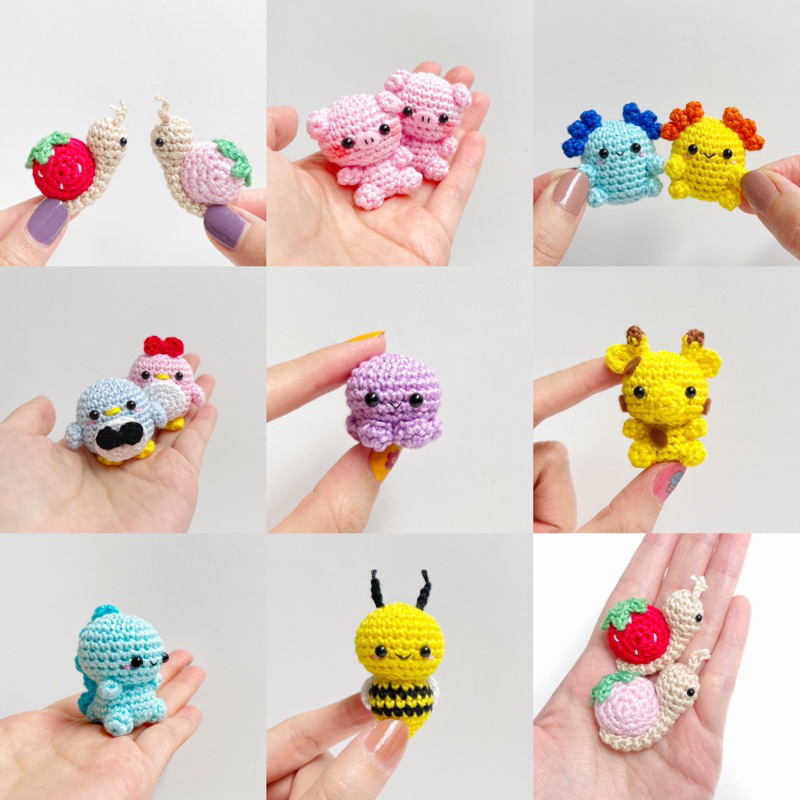 Amigurumi (Boneka Rajut) Tiny Series 2 Snail Strawberry Piggy Axolotl Penguin Octopus Giraffe Dinosa
