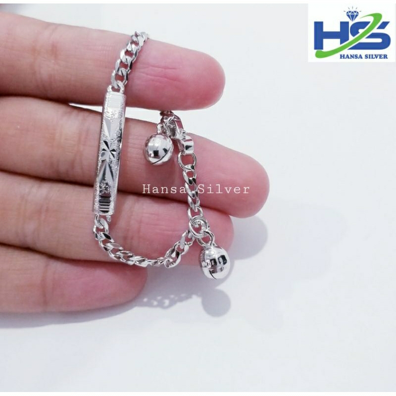 Gelang Perak Anak Asli Silver 925 Lapis Emas Putih Model Rantai Sisik Naga Plat Kerincing