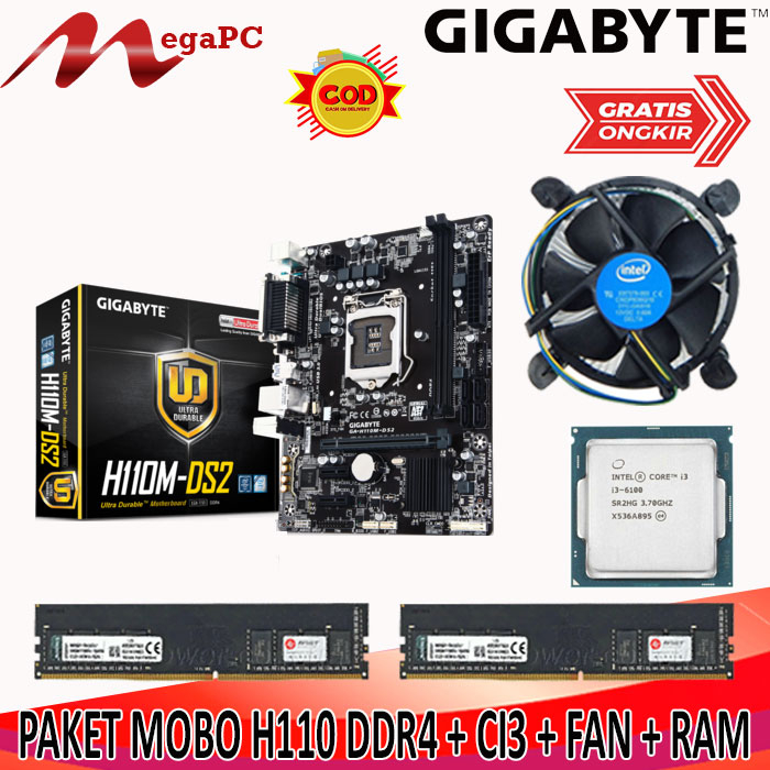 PAKET 1151 MAINBOARD H110 DDR4 + CORE I3 6100 + FAN + RAM