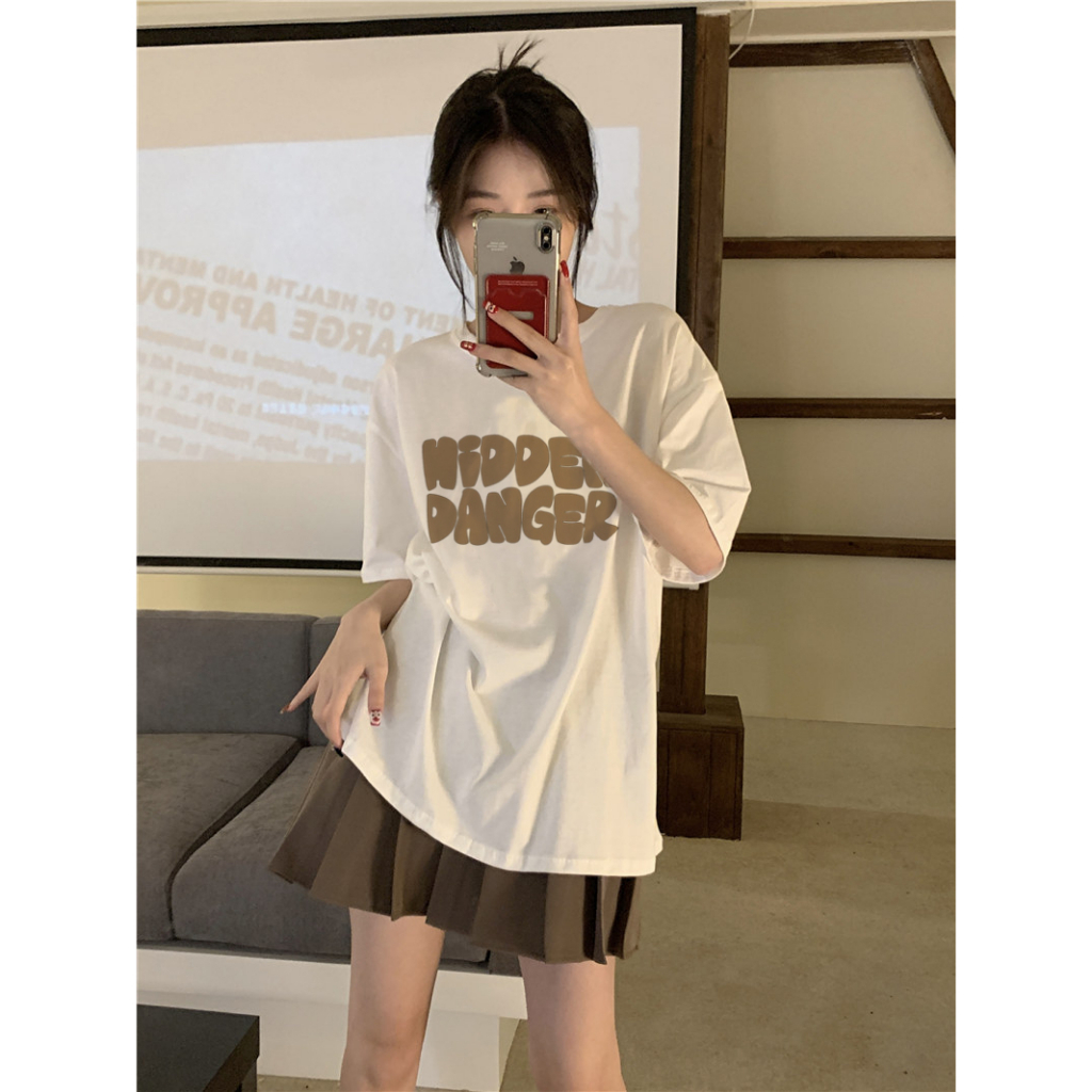 EUNII T-shirt Lengan Pendek Cartoon Bear Ear Korean Style/Kaos Atasan Wanita/Baju Kaus Oversize Wanita/Kaos Wanita