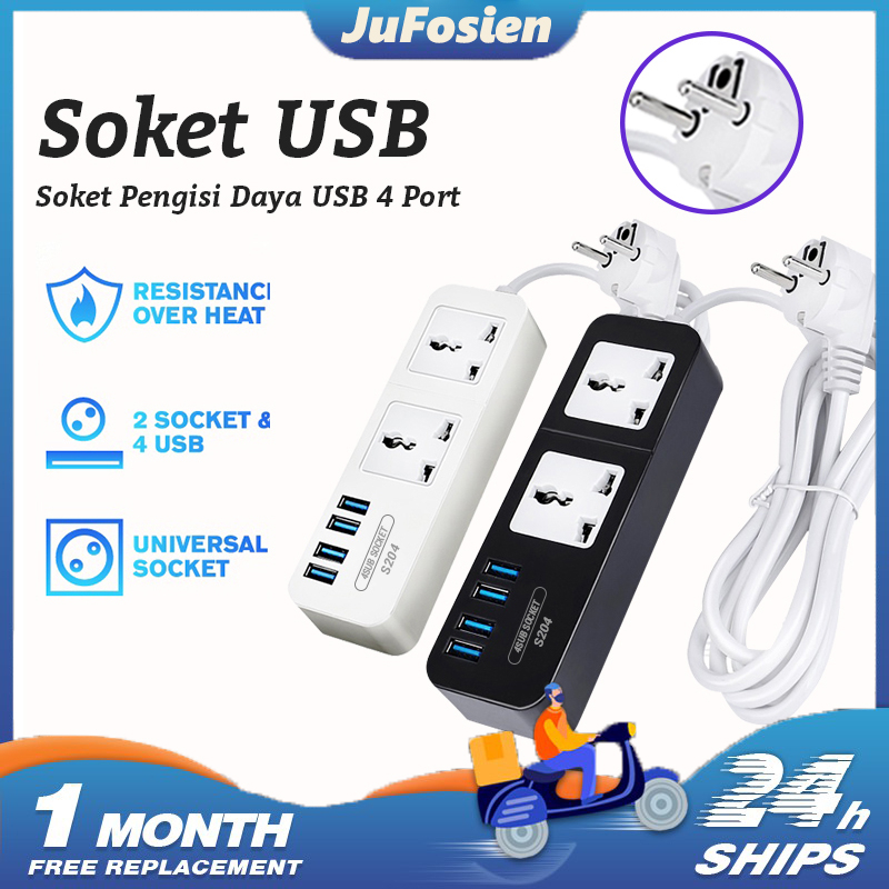 Kontak USB Power Strip Stop Colokan Listrik 2 Power Socket 4 Smart USB Port