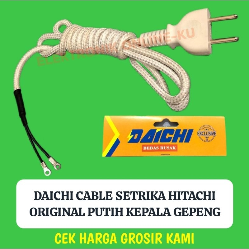 CABLE KABEL SETRIKA HITACHI ORIGINAL PUTIH KEPALA GEPENG