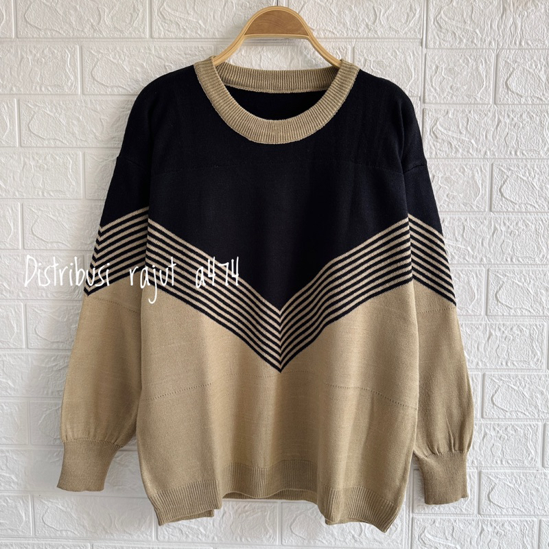 VINNY OVERSIZE TOP SWEATER RAJUT BIG SIZE WANITA MOTIF POLOS GARIS GARIS