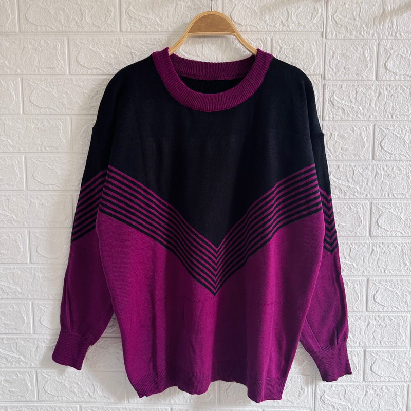 VINNY OVERSIZE TOP SWEATER RAJUT BIG SIZE WANITA MOTIF POLOS GARIS GARIS