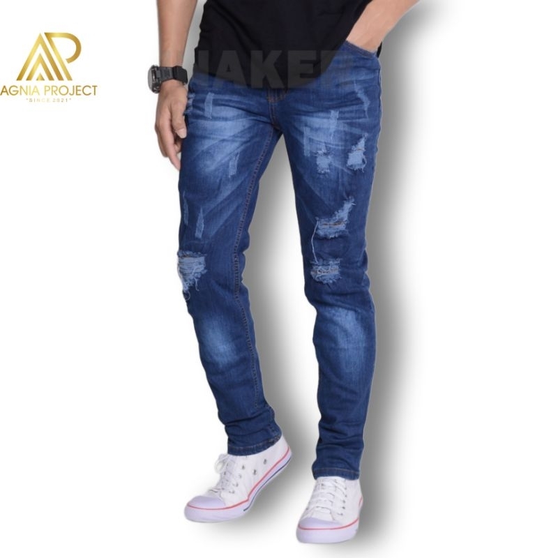 (COD) Celana Jeans Sobek Pria panjang levis Skinny Slim Fit Panjang Melar promo awal tahun 2023