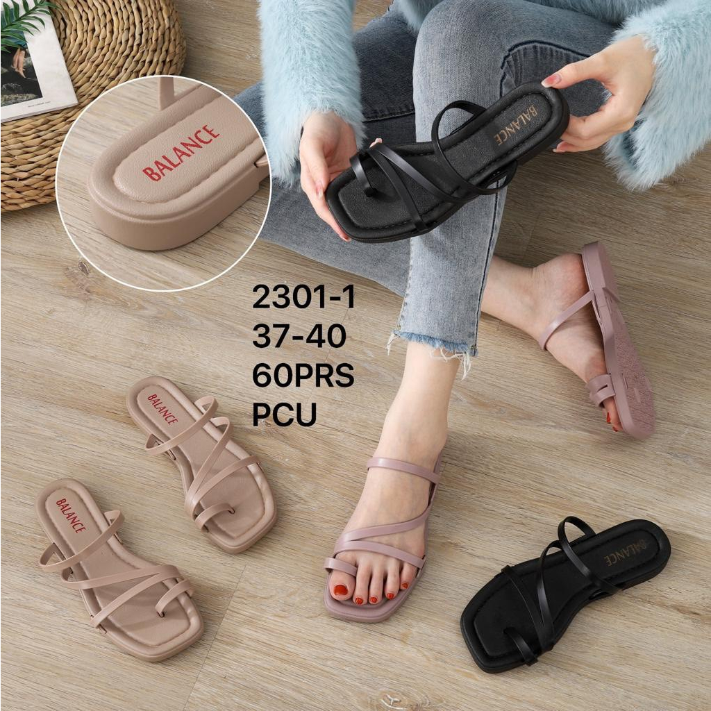 Sandal Jepit Wanita Karet Import BALANCE Motif Silang Sol Tipis / 2301-1