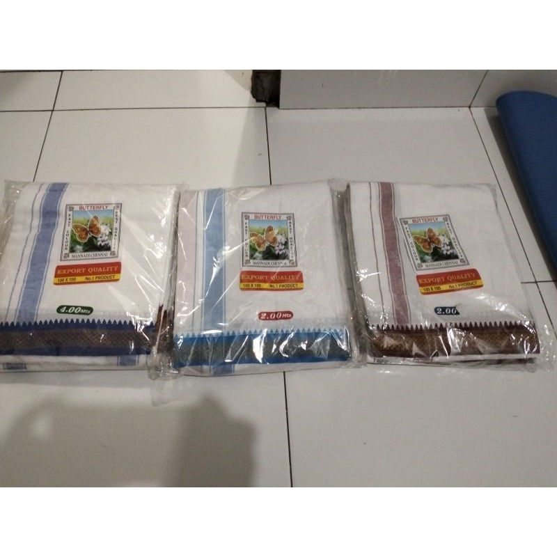 Dhoti Kamen India Putih list katun QC #1