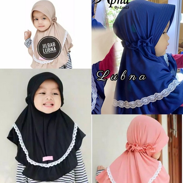 Bergo Anak Pet Renda Jilbab Anak Lubna Usia 1- 3 Tahun Kerudung Hijab Anak Bayi Bahan Jersey Balon Lembut Adem Nyaman Dipakai