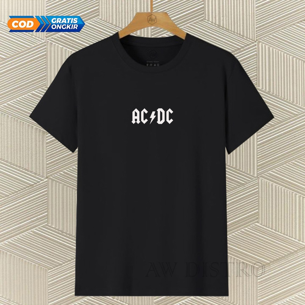 COD Baju Kaos Distro Acdc Text Putih Premium Quality Lengan Pendek