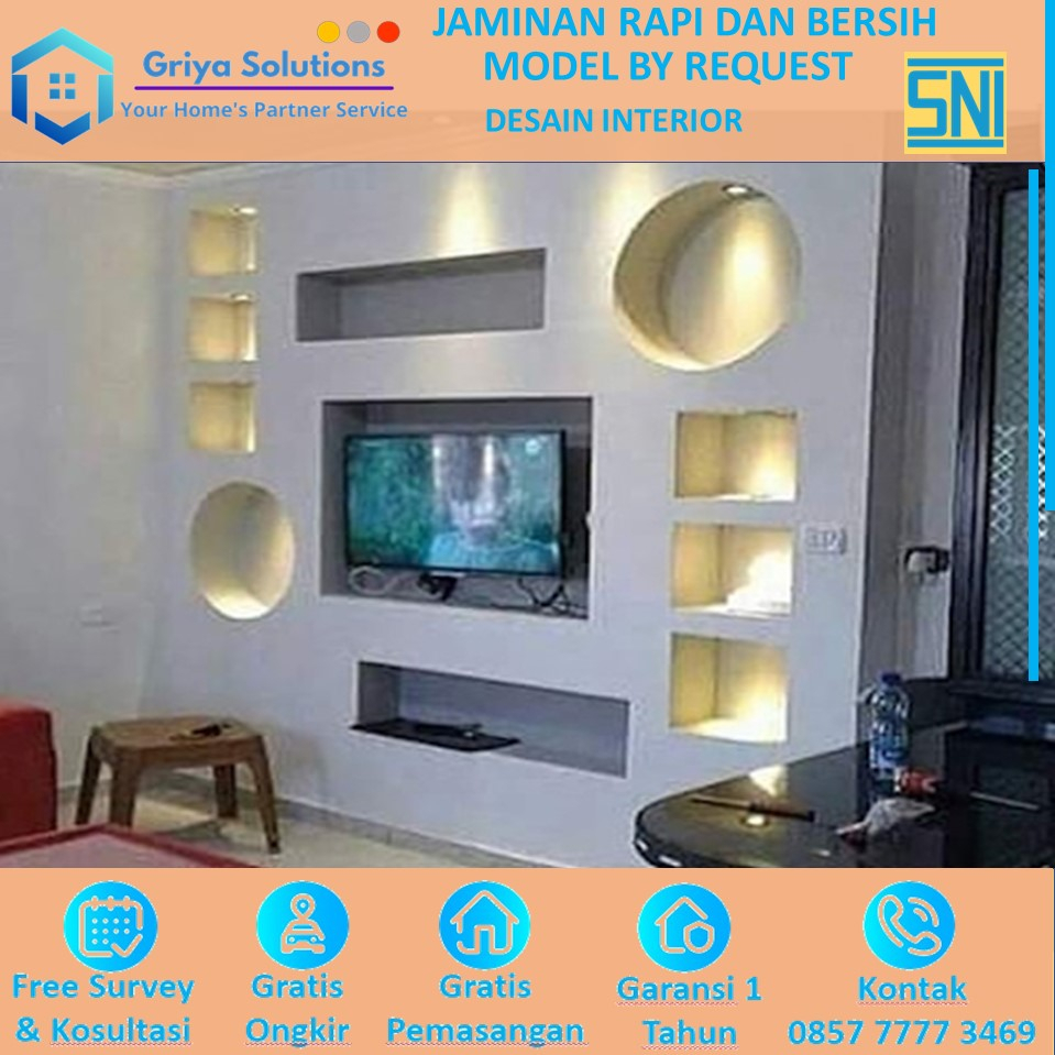 Partisi Gypsum GRC Sekat Dinding 1 sisi Modern Minimalis volume 51 - 100m2