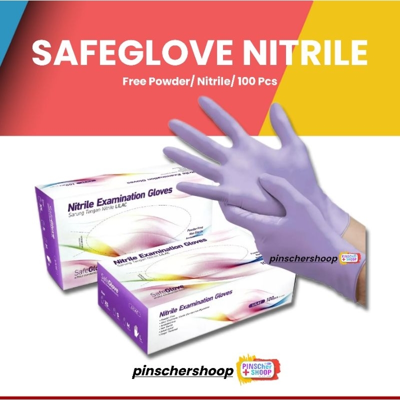 SAFEGLOVE SARUNG TANGAN NITRILE LILAC HANDSCOON NITRILE TANPA BEDAK BOX 100 PCS XS/S/M/L