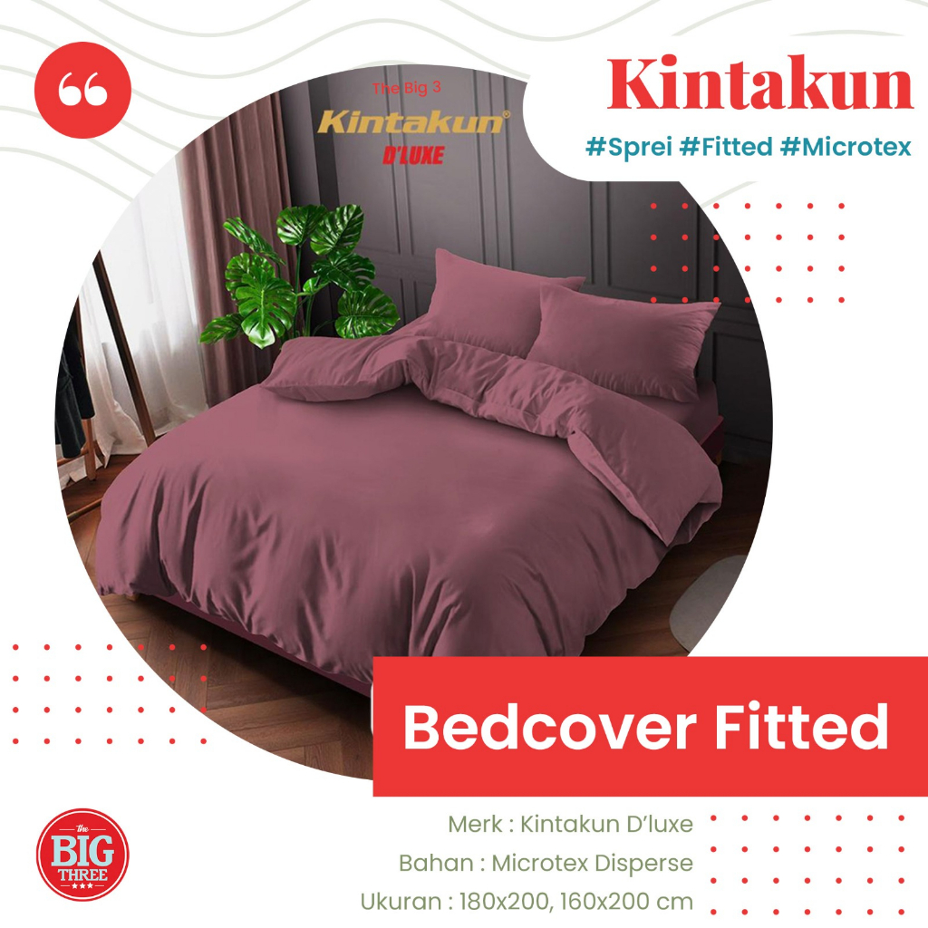KINTAKUN DLUXE Set Bedcover Sprei FITTED FLAT POLOS Tinggi 20 Cm 180x200 / 160x200 Warna Ardan Pink 