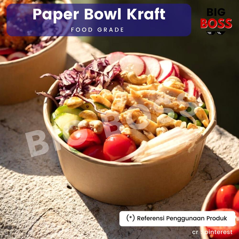 [ISI 25PCS] Paper Bowl Kraft Coklat Laminasi / Mangkok Kertas  + Tutup / Paper Rice Bowl
