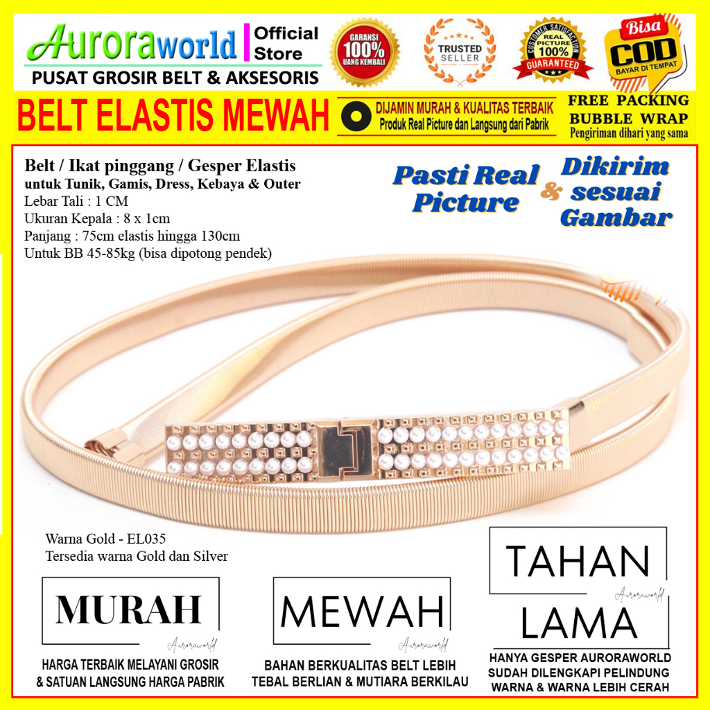 Auroraworld Gesper wanita Belt Ikat Pinggang Dres Elastis  Terbaru bisa COD