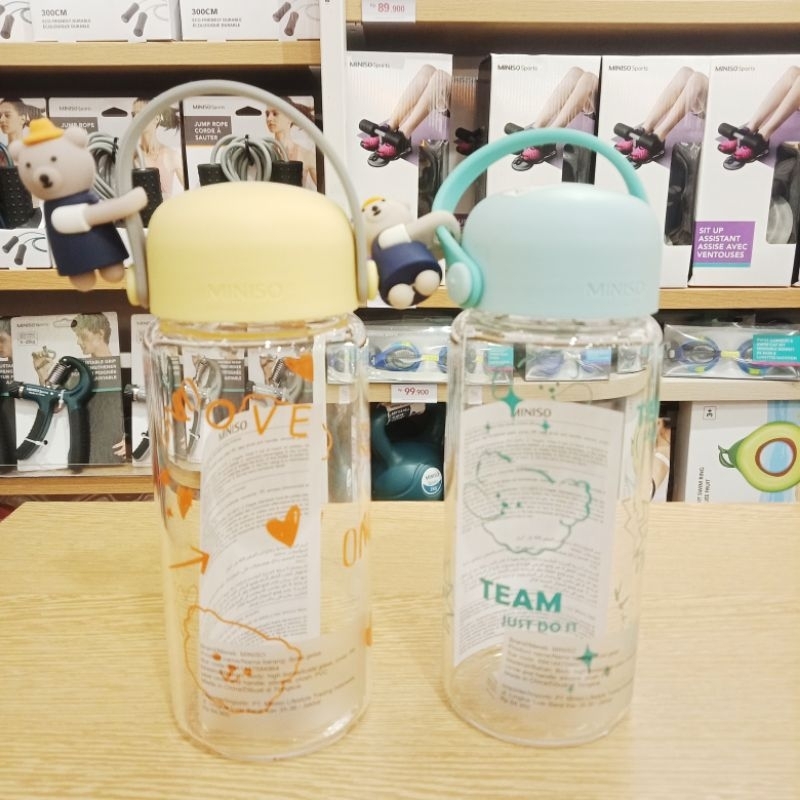 MINISO LITTLE BEAR GLASS BOTTLE / BOTOL MINUM KACA