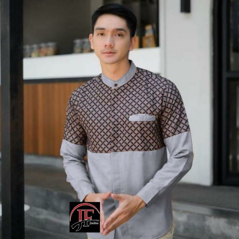 Baju Koko Kurta Dewasa Lengan Panjang Pria Muslim Motif Kobata