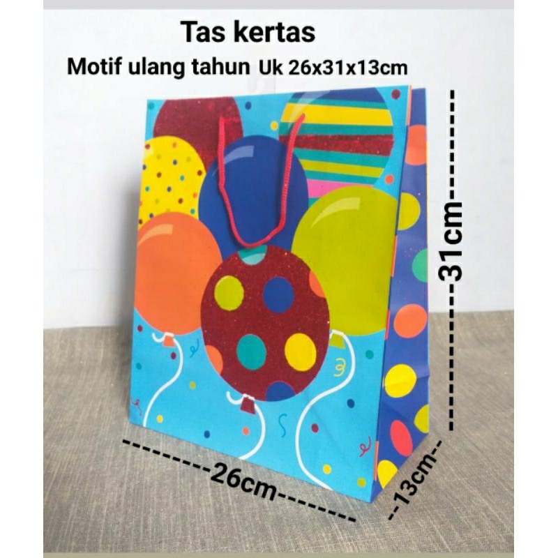 

Tas kertas motif ulang tahun Uk 26x31x13cm