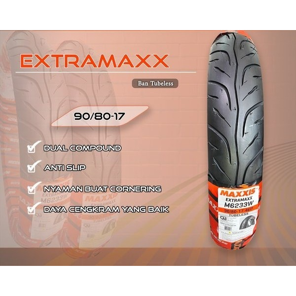 Ban Luar Maxxis Extramaxx 90 / 80 -17 Tubeless