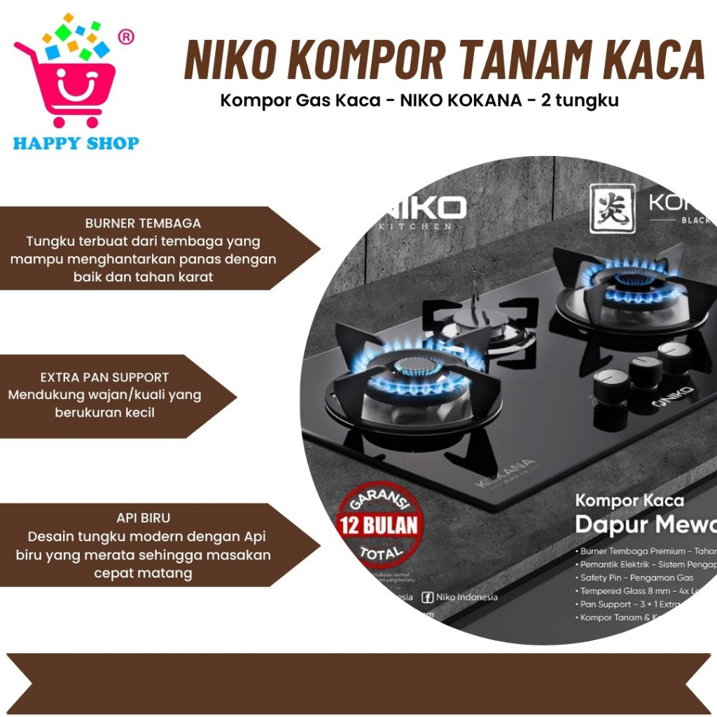 Niko Kompor Gas Kaca - NIKO KOKANA - 3 tungku