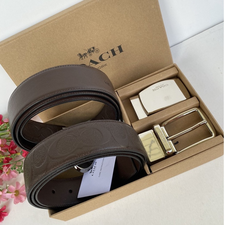 [Instant/Same Day] 55157 COACH's new belt material is cowhide embossed black with revolving head. Both sides can be freely cut. The size is length 120 and width 3.8.  108-CHB855157-6 nanpidai