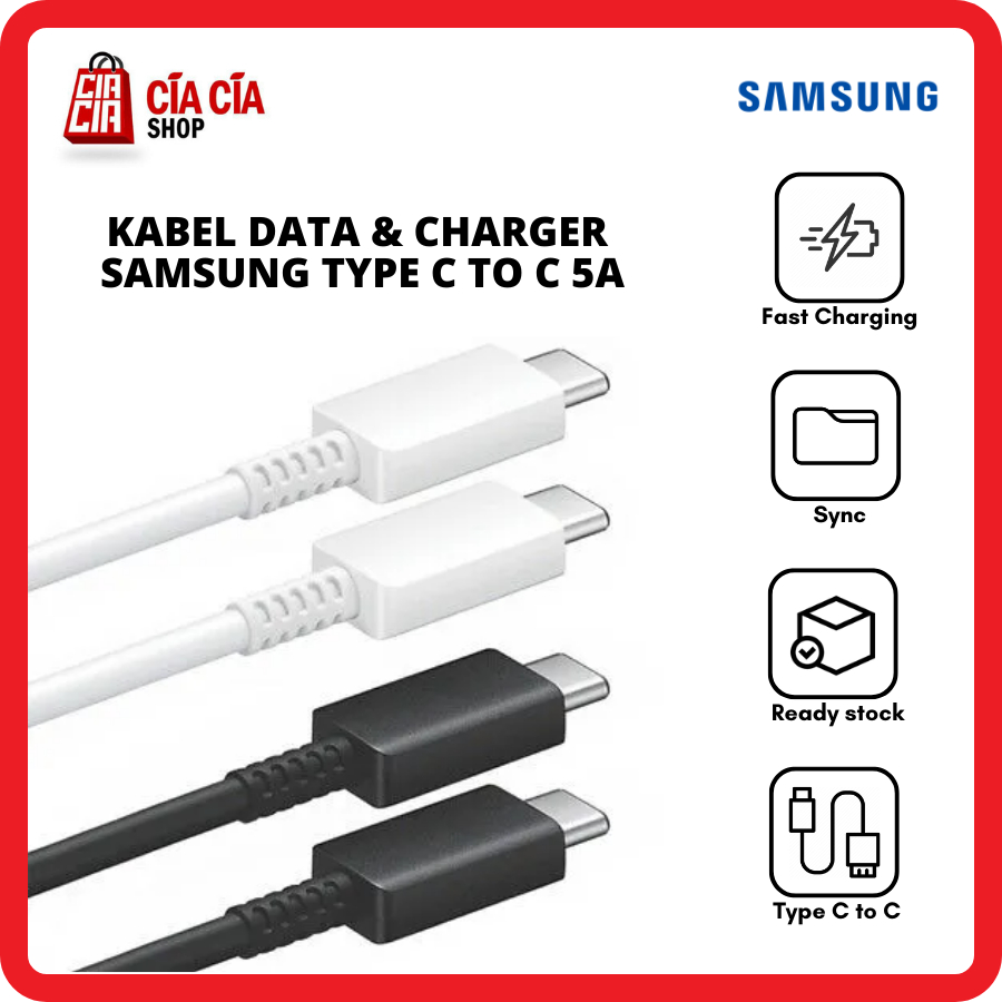 Kabel Charging Type C to Type C 5A 45W Super Fast Charging Data Cable Samsung S21 S22 Plus Ultra Note 20 21 22 Ultra