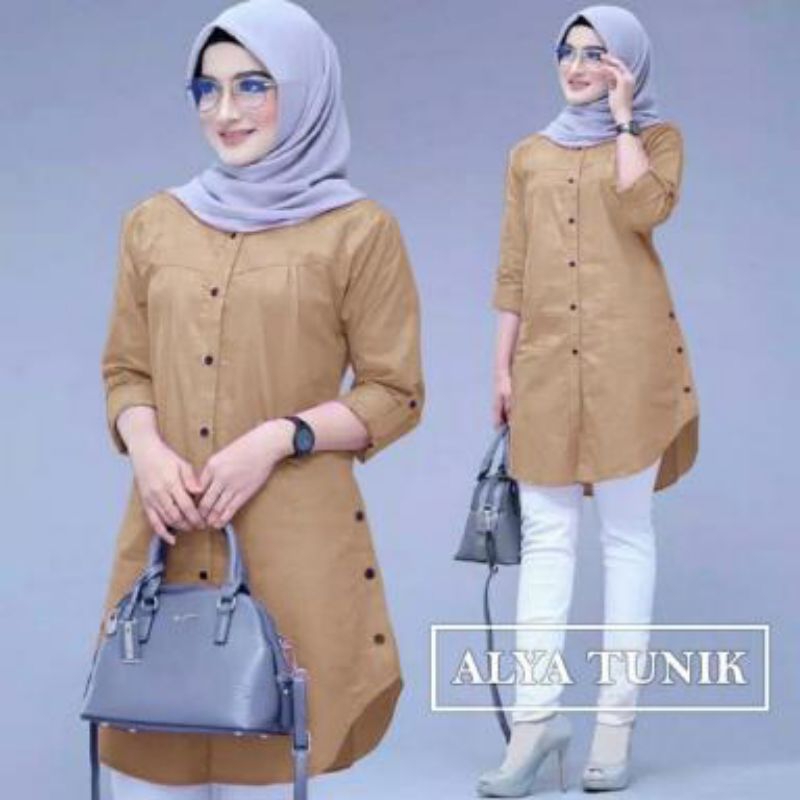 Kemeja Wanita Lengan Panjang Tunik Atasan Polos Blouse Kemeja Fashion Muslim Kekinian Terbaru Baju A
