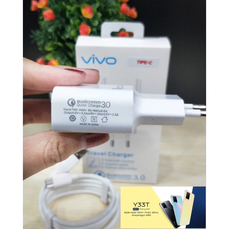 Charger Vivo Y33T Micro &amp; Type c Fast Charging Quallcom original for Y91 Y81 Y93 Y95 V9 Y12 Y15 Y17 Y71 Support Semua hp All type android smartphone BY SMOLL