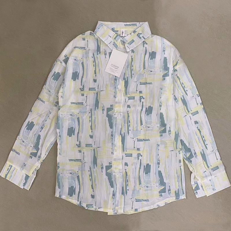 yikoo-Oversize kemeja korea bermotif shirt atasan blouse wanita big size