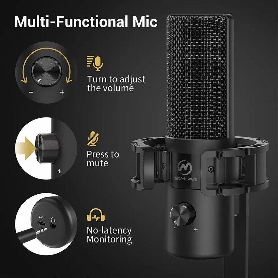 SECONDWAVE V1 Microphone Condenser For PC Recording Streaming Podcast