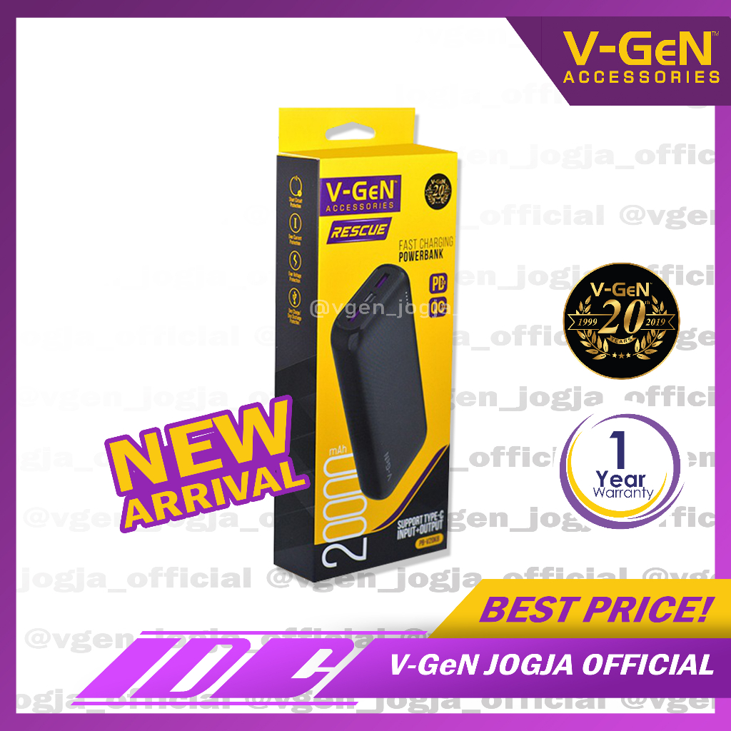Powerbank V-GeN PB-V20K8 20.000 mAh Support Type C QC PD VOOC Turbo