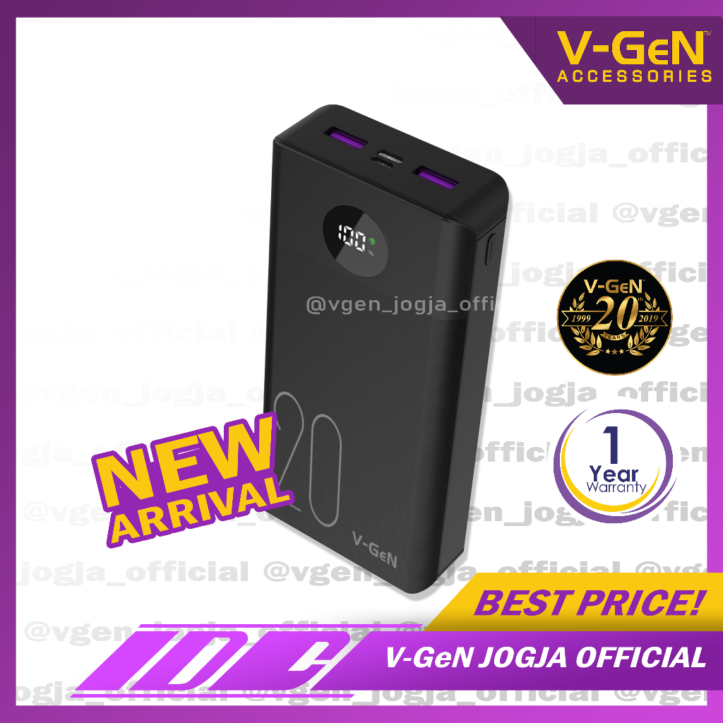 Powerbank V-GeN PB-V20K9 20.000 mAh Support Type C QC PD VOOC Turbo