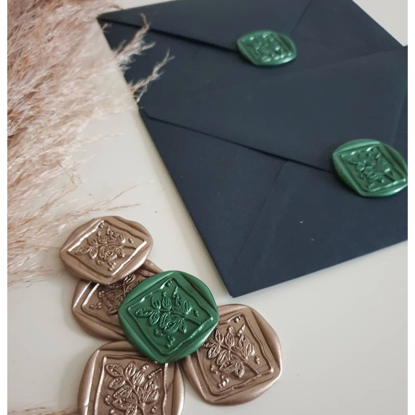 

(ASC) BASIL (Titanium & Forest Green) - 1 Pcs seal wax coin sticker siap pakai ready stock (Include double tape) / souvenir pernikahan / accesories / calligraphy / journaling / undangan / hampers