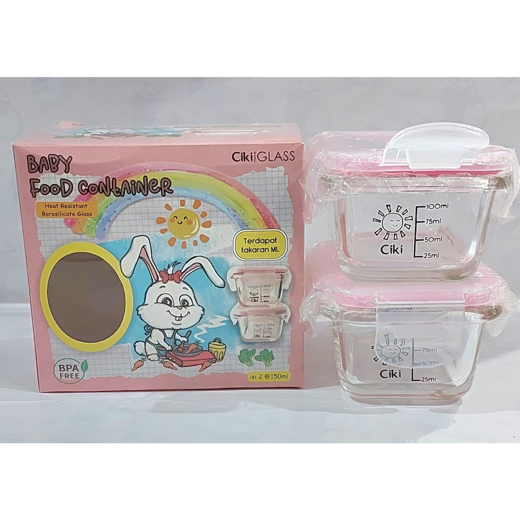 MAK146 CIKI BABY FOOD CONTAINER GLASS 150ML ISI 2 PCS TEMPAT PENYIMPANAN MPASI
