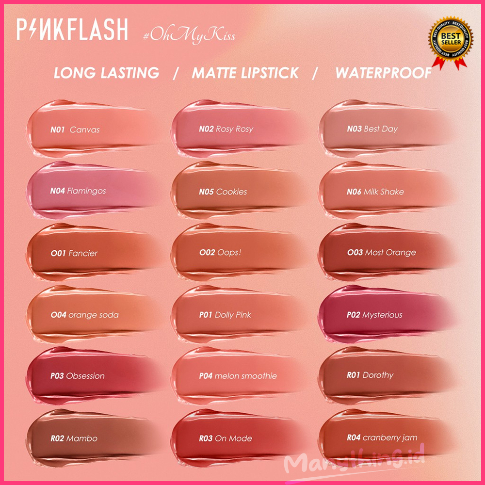 [BPOM] PINKFLASH Matte Lipstik Lembut Tahan Lama Pelembab Pigmentasi Tinggi 21Colors