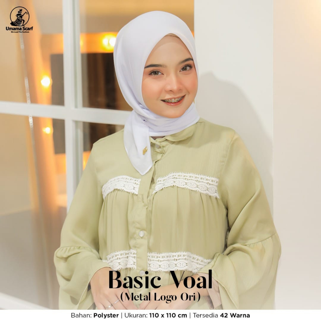 Jilbab Basic Voal Jahit Metal Logo Plat Gold Kerudung Voal Umama 110x110cm