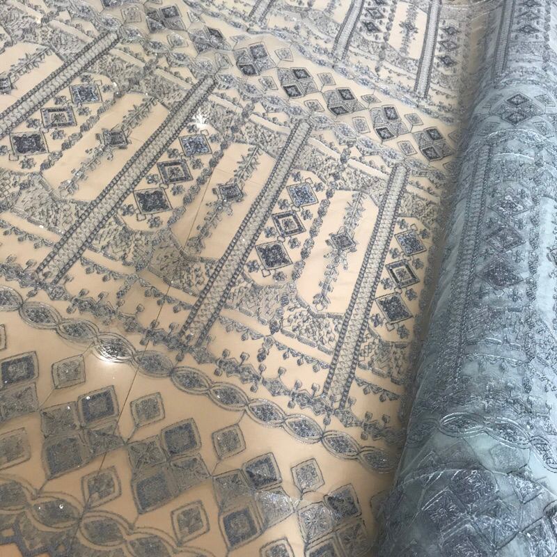 Kain tulle bordir motif etnik springel/payet senada.new!!