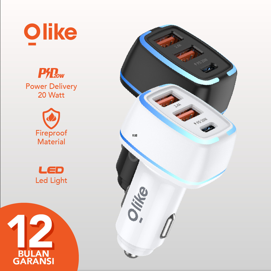 Olike R3 Car Charger 20W PD Quick Powerful Secure Charging LED Light