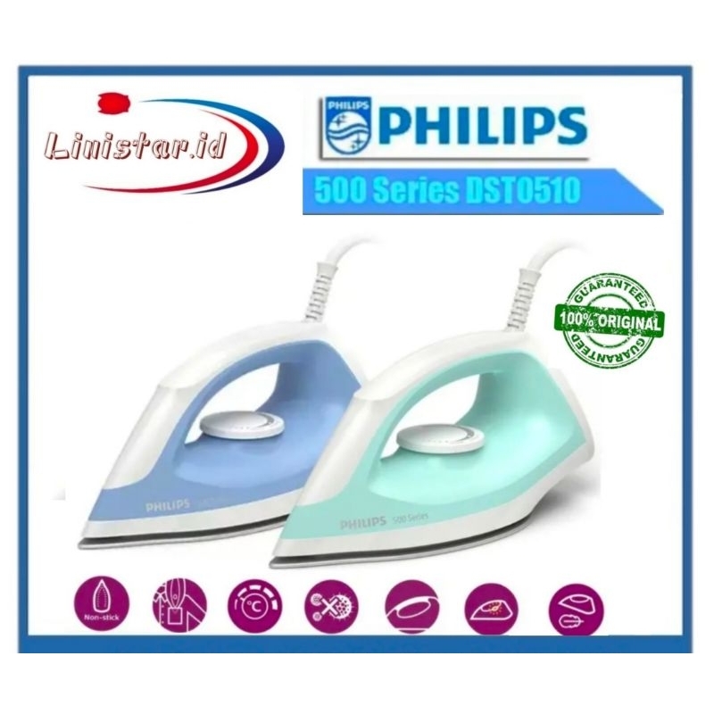 SETRIKA PHILIPS DST0510 /setrika Listrik Philips  DST 0510 [350 WATT / ANTI LENGKET] 100% ORI