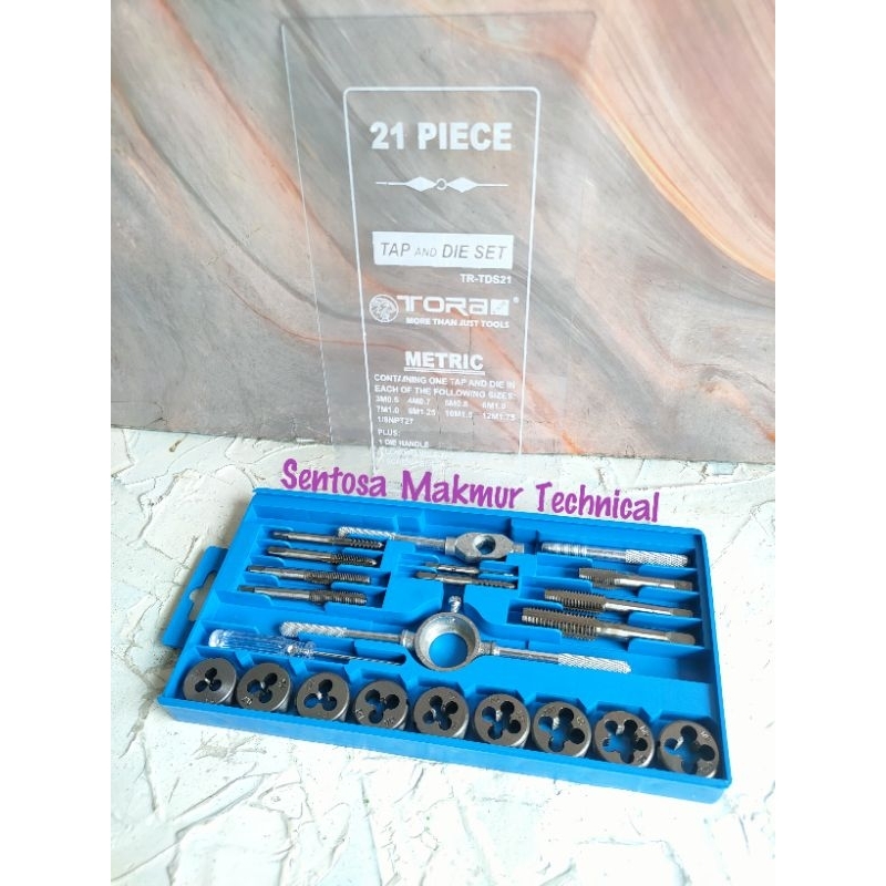 TORA 21 PCS SET Metric Hand Tap Die Alat Senai Snai Drat Ulir 21pcs
