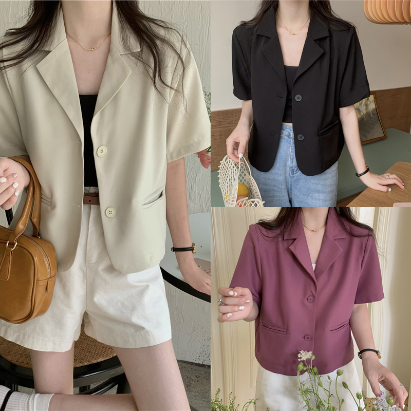 V-neck korean style outer basic crop top jaket lengan panjang jaket wanita/jaket blezer