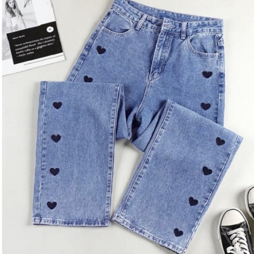 HOPYLOVY SUPER JUMBO Celana Kulot Jeans Highwaist Wanita BF Jeans Bordir Love Mahikaa Jumbo