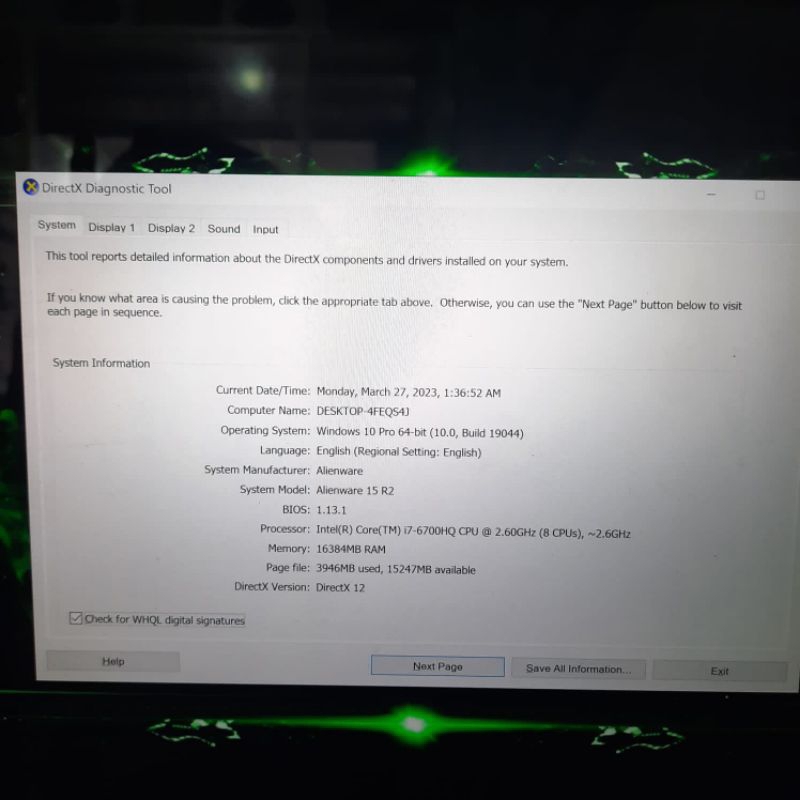 Laptop Dell Alienware 15 R2 Cor i7-6700HQ Ram 16Gb/SSD 256Gb + 1TB GTX970M 4Gb Touch Mousepad nyala Keyboard RGB