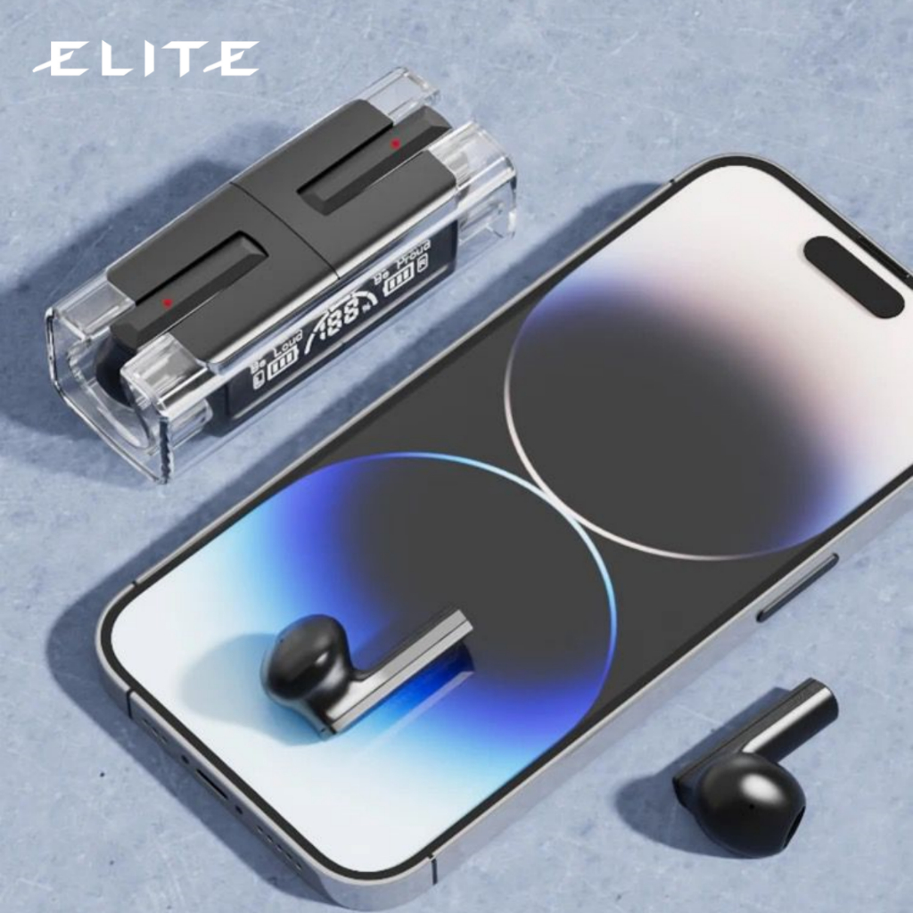 ELITEE HEADSET GAMING Earphone Bluetooth 5.3 TWS, Headset Gaming dengan Mic Tampilan Daya LED, Kontrol Sentuh)