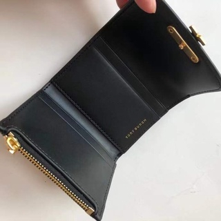 [Instant/Same Day] 8860  TORY BURCH new black short wallet gold double T logo card bag qianbao