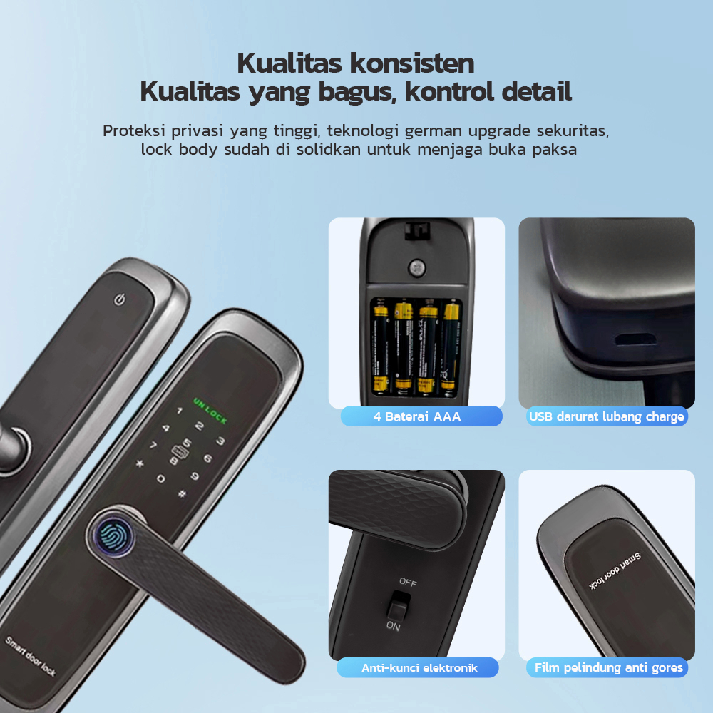 Kadonio kunci pintu sidik jari kunci pintar kunci pintu digital IC Card Smart Lock Sliding Door with Handle Kontrol App kunci pintu digital