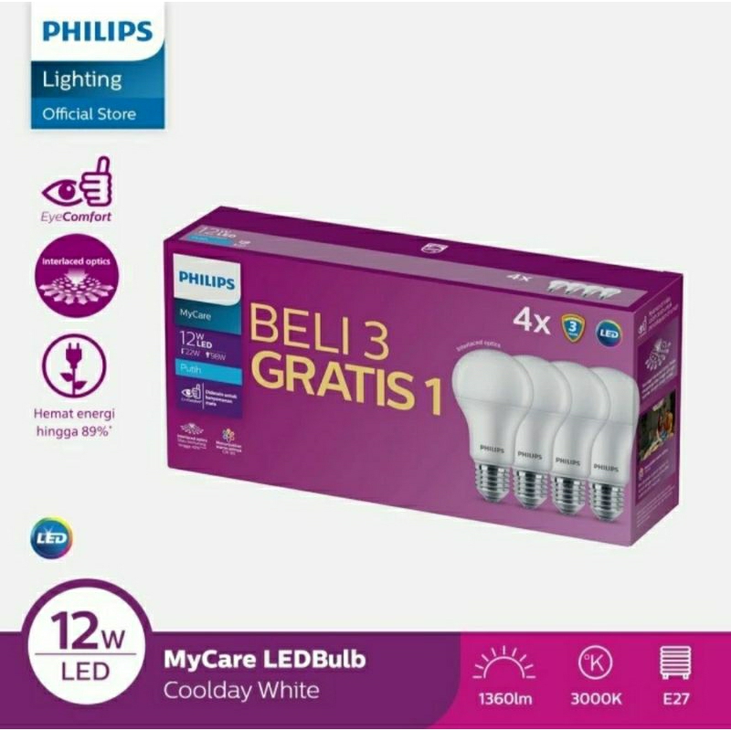 Philips Multipack 12W 12 W 12Watt Beli 3 Gratis 1 / Lampu Bohlam LedBulb Philips 12 Watt